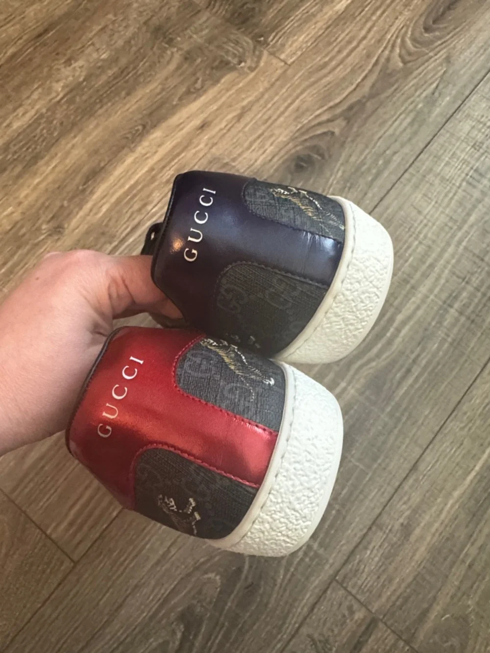 Gucci Black Leather Low-Top Sneaker with Red & Navy Web Stripe - Picture 6 of 10